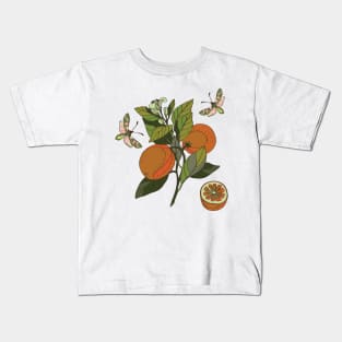 Botanical illustration of plants orange and butterflies Kids T-Shirt